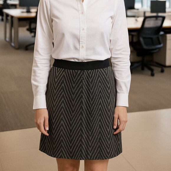 WILLI SMITH | Black & Grey Chevron Patterned Stretchy Mini Skirt - Medium - Picture 1 of 4